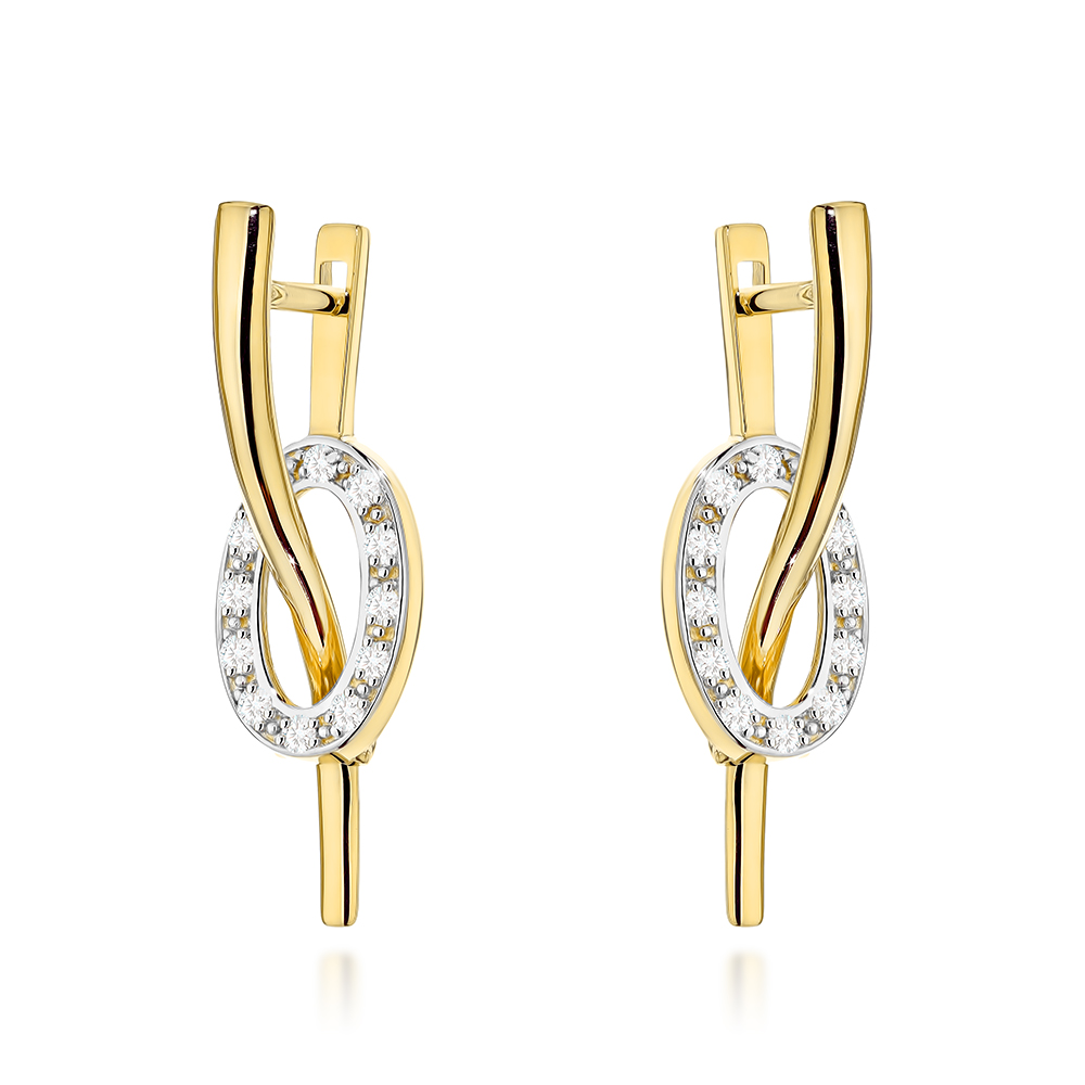 Kolczyki złote fala i owal z cyrkoniami pr. 585 1 Kolczyki złote fala i owal z cyrkoniami pr. 585