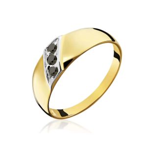 Złoty pierścionek zdobiony czarnymi kamieniami 585