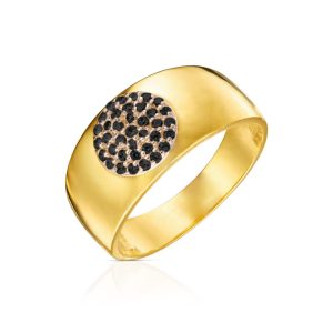 Złoty pierścionek z kółkiem wysadzanym czarnymi cyrkoniami 585