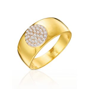 Złoty pierścionek z kółkiem wysadzanym cyrkoniami 585
