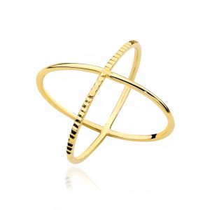 Złoty pierścionek X z diamentowaniem 585