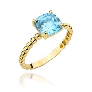 Złoty pierścionek z kolekcji "COLORFUL STONE" - topaz kwadrat 585