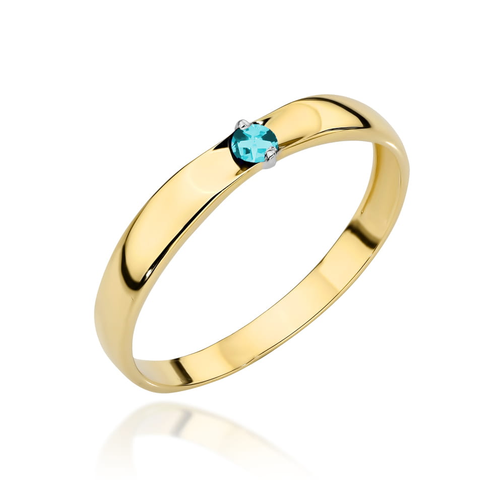 Złoty pierścionek klasyczny z kamieniem w kolorze aqua 585 1 Złoty pierścionek klasyczny z kamieniem w kolorze aqua 585