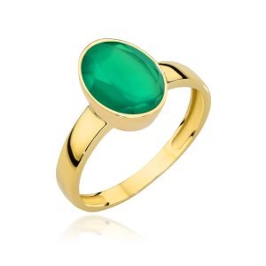 Złoty pierścionek z zielonym kamieniem agat 585