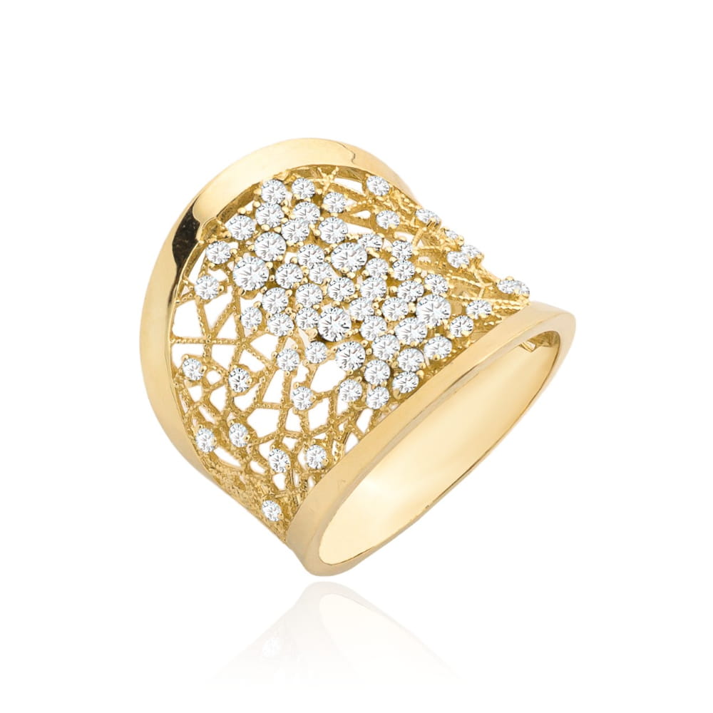 Złoty pierścionek ażurowy z białymi cyrkoniami 585 1 Złoty pierścionek ażurowy z białymi cyrkoniami 585