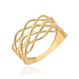 Złoty pierścionek znaki nieskończoności 585