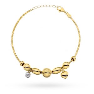 Bransoletka złota z kulkami i sercem w dwóch kolorach złota zdobiona diamentowaniem pr. 585