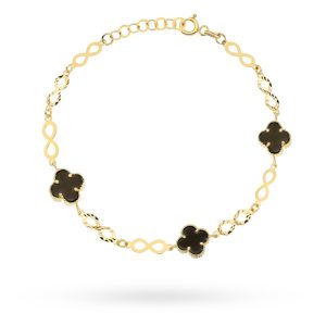 Bransoletka złota znaki nieskończoności i czarne koniczynki pr. 585