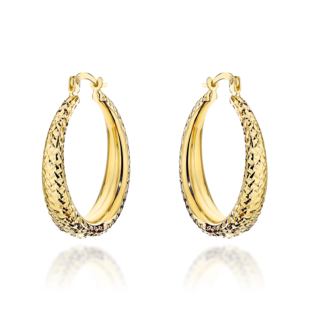 Kolczyki złote koła zdobione diamentowaniem z szeroką szyną pr. 585 1 Kolczyki złote koła zdobione diamentowaniem z szeroką szyną pr. 585