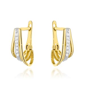 Kolczyki złote potrójne z cyrkoniami w dwóch kolorach złota pr. 585