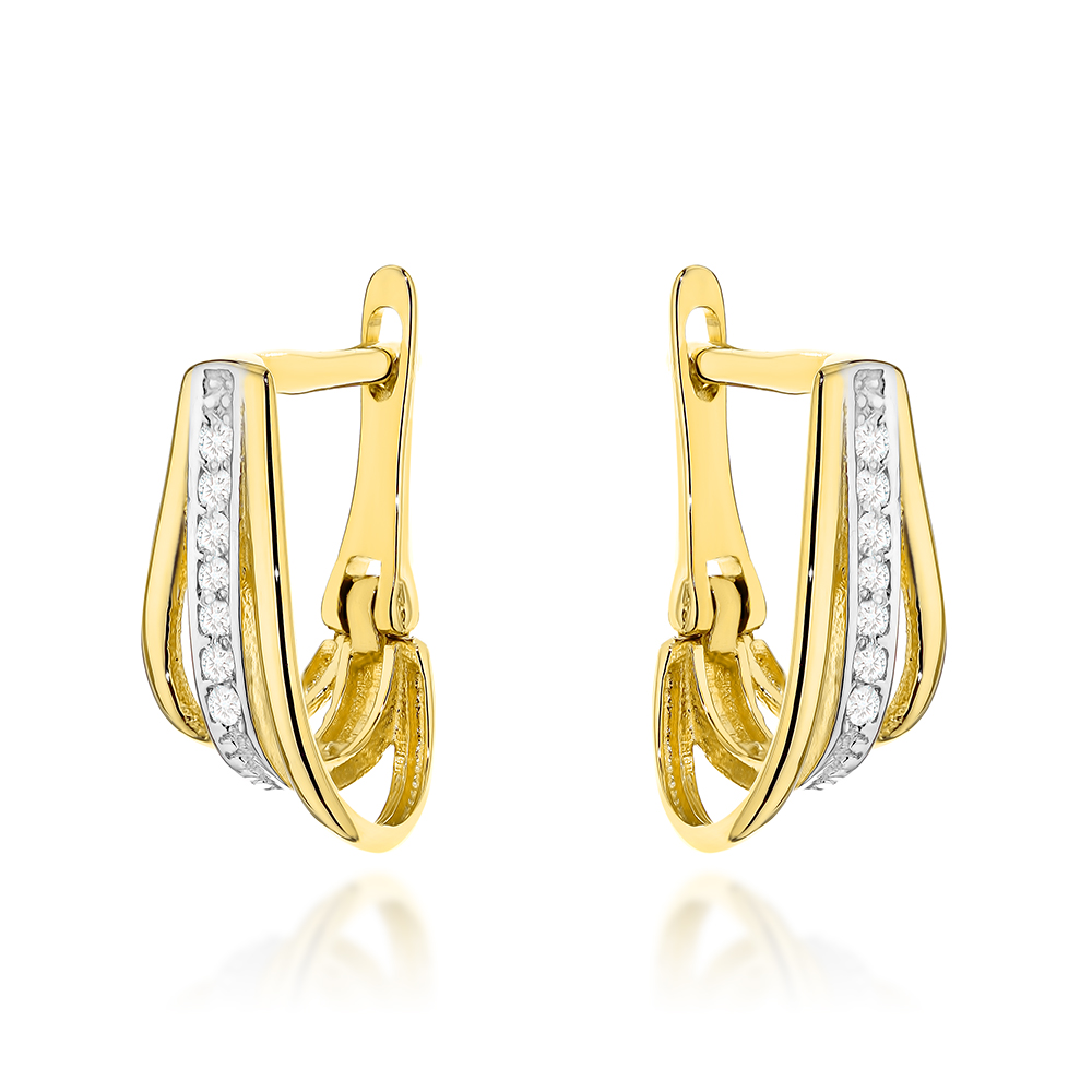 Kolczyki złote potrójne z cyrkoniami w dwóch kolorach złota pr. 585 1 Kolczyki złote potrójne z cyrkoniami w dwóch kolorach złota pr. 585