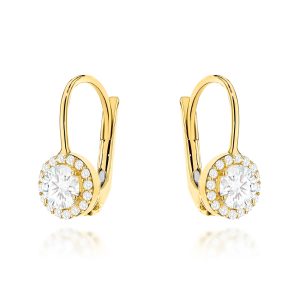 Kolczyki złote z centralną cyrkonią w oprawie mniejszych pr. 585