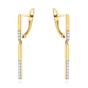 Kolczyki złote pręcik z cyrkoniami na angielskim zapięciu pr. 585