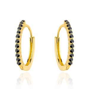 Kolczyki złote kółeczka z czarnymi kamieniami pr. 585