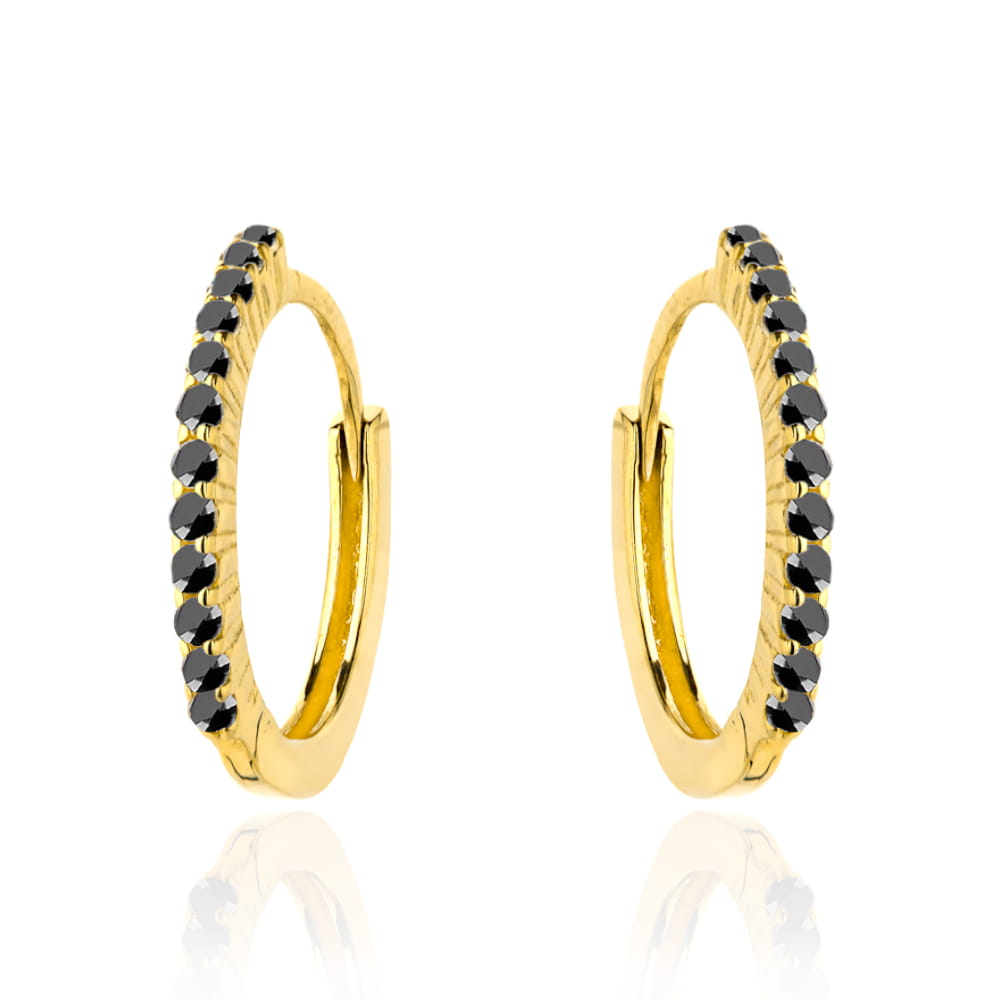 Kolczyki złote kółeczka z czarnymi kamieniami pr. 585 1 Kolczyki złote kółeczka z czarnymi kamieniami pr. 585