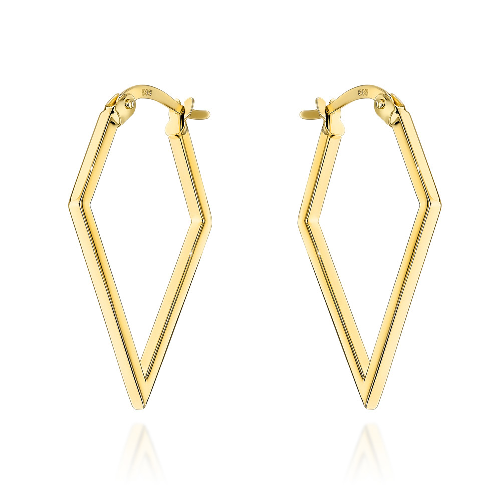 Kolczyki złote gładkie w kształcie rombu pr. 585 1 Kolczyki złote gładkie w kształcie rombu pr. 585
