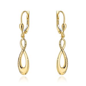 Kolczyki złote znaki nieskończoności zdobione diamentowaniem pr. 585