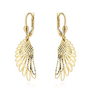 Kolczyki złote skrzydła zdobione diamentowaniem pr. 585