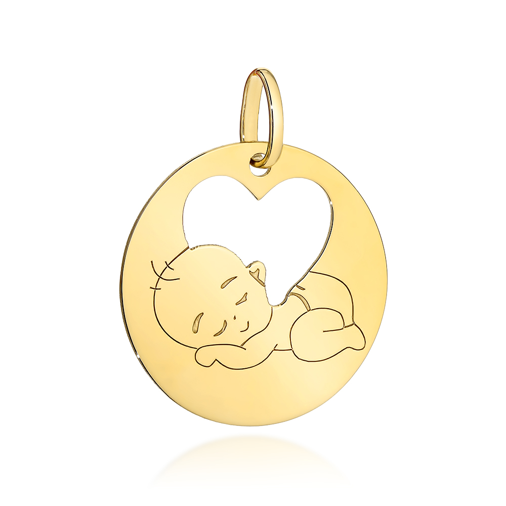 Zawieszka złota kółeczko z sercem i maluszek pr. 585 1 Zawieszka złota kółeczko z sercem i maluszek pr. 585
