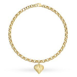 Bransoletka złota o splocie rolo z diamentowanym sercem pr. 585