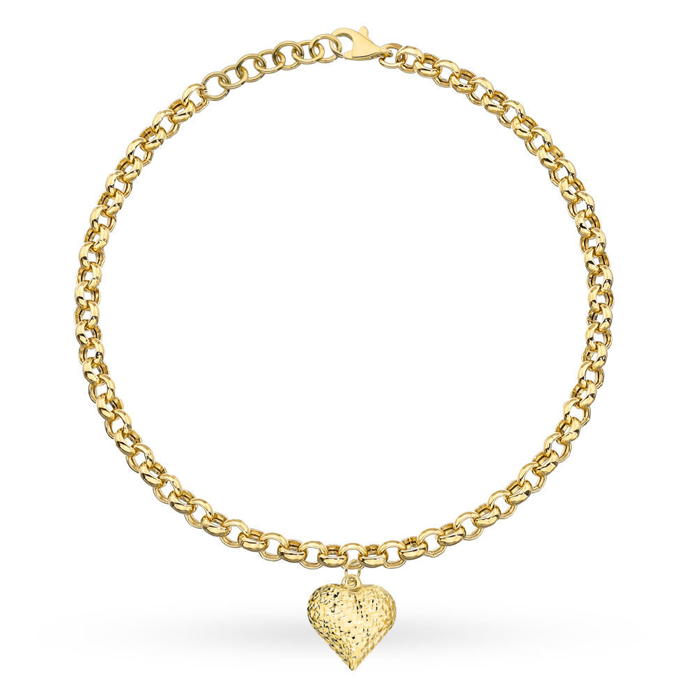 Bransoletka złota o splocie rolo z diamentowanym sercem pr. 585 1 Bransoletka złota o splocie rolo z diamentowanym sercem pr. 585