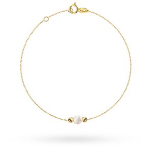 Bransoletka złota z perłą i gładkimi kulkami pr. 585