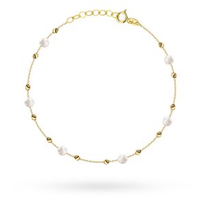 Bransoletka złota z gładkimi kuleczkami i perłami pr. 585