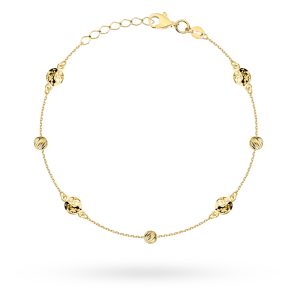 Bransoletka złota z diamentowanymi kółeczkami i kulkami pr. 585