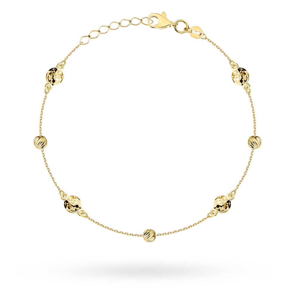 Bransoletka złota z diamentowanymi kółeczkami i kulkami pr. 585 1 Bransoletka złota z diamentowanymi kółeczkami i kulkami pr. 585