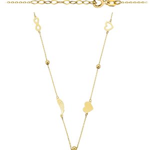 Naszyjnik nieskończoność gładkie kulki, skrzydło Anioła, serca pełne i kontur pr. 585