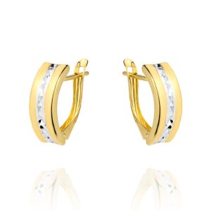 Kolczyki złote diamentowane na środku dwa kolory złota pr. 585