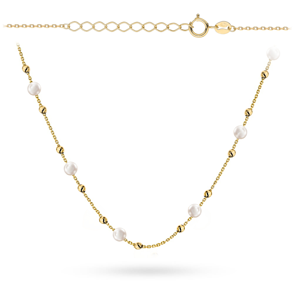 Naszyjnik złoty z gładkimi kuleczkami i perłami pr. 585 1 Naszyjnik złoty z gładkimi kuleczkami i perłami pr. 585