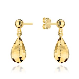 Kolczyki złote wiszące diamentowane krople pr. 585