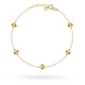 Bransoletka złota z małymi diamentowanymi koniczynkami pr. 585