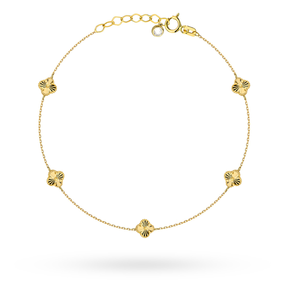 Bransoletka złota z małymi diamentowanymi koniczynkami pr. 585 1 Bransoletka złota z małymi diamentowanymi koniczynkami pr. 585