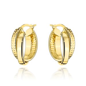 Kolczyki złote podwójne kółka gładkie i diamentowane pr. 585