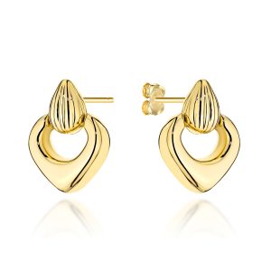 Kolczyki złote żłobiona łezka z wiszącą ruchomą łezką pr. 585