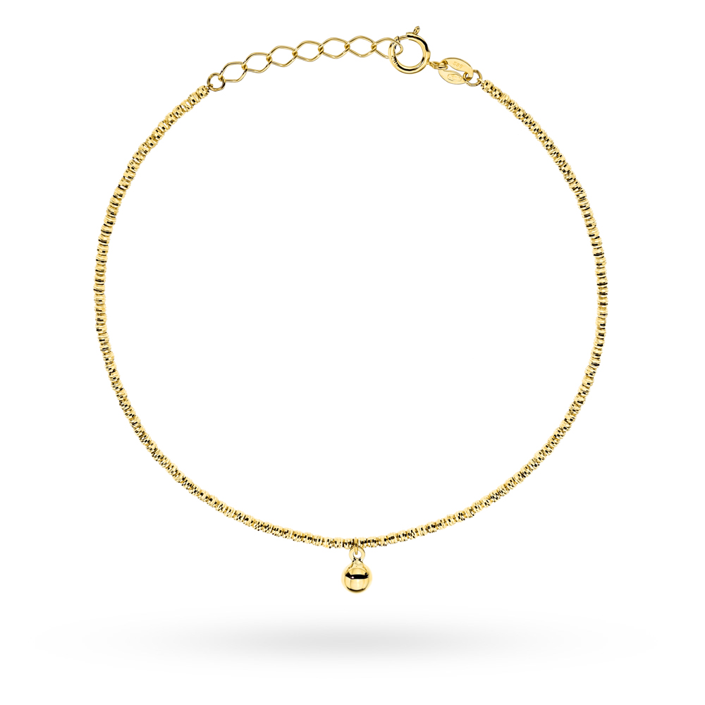Bransoletka złota złożona z diamentowanym kuleczek z wiszącą gładką kulką pr. 585 1 Bransoletka złota złożona z diamentowanym kuleczek z wiszącą gładką kulką pr. 585