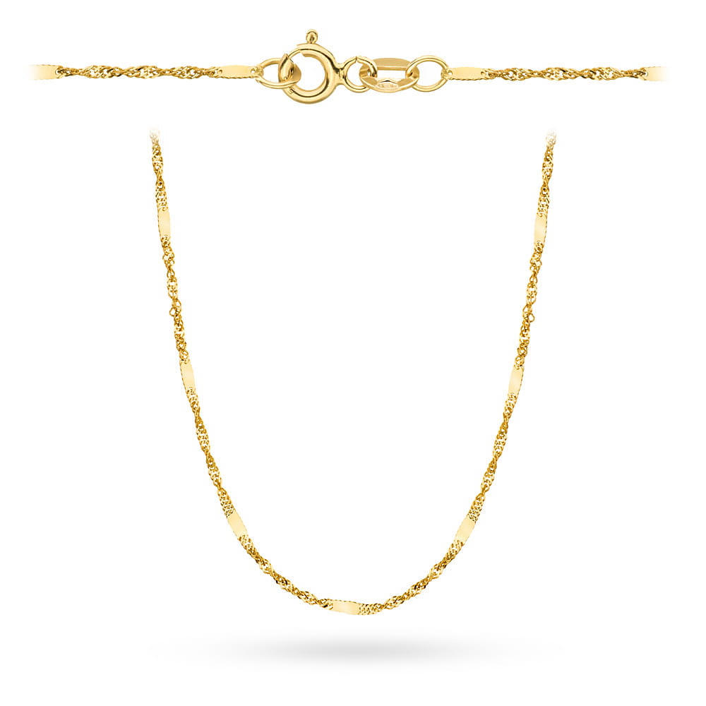 Łańcuszek złoty pr. 585 - splot singapure z blaszką 38 cm (Gramatura: 0.81) 1 Łańcuszek złoty pr. 585 - splot singapure z blaszką 38 cm (Gramatura: 0.81)