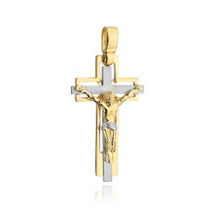 Złoty krzyżyk z Jezusem w białym złocie 585